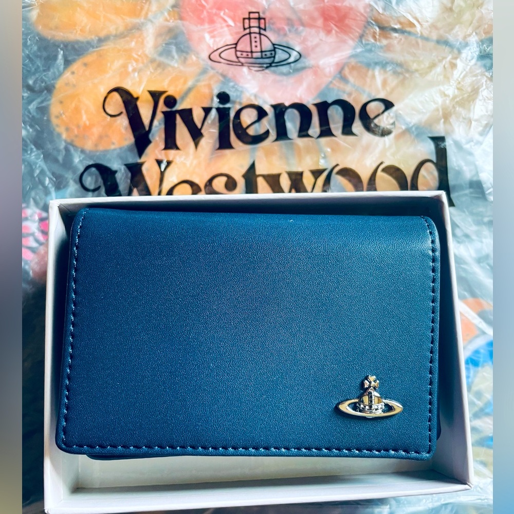 Vivienne Westwood Orb Wallet Blue Saffiano Vegan Leather